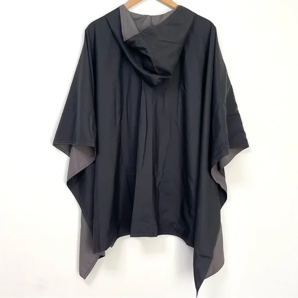 RainRaps Black Gray Hooded Rain Poncho Reversible One Size - Picture 6 of 6